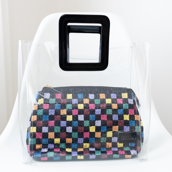 Staud Shirley Transparent Vinyl Tote Bag with Multi Colored Beaded Pouch - Picture 5 of 15